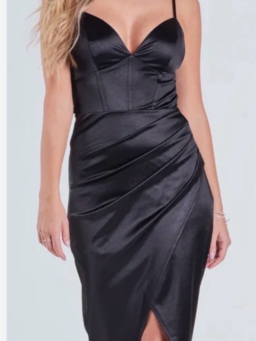 Black Satin Midi Dress with Spaghetti Straps